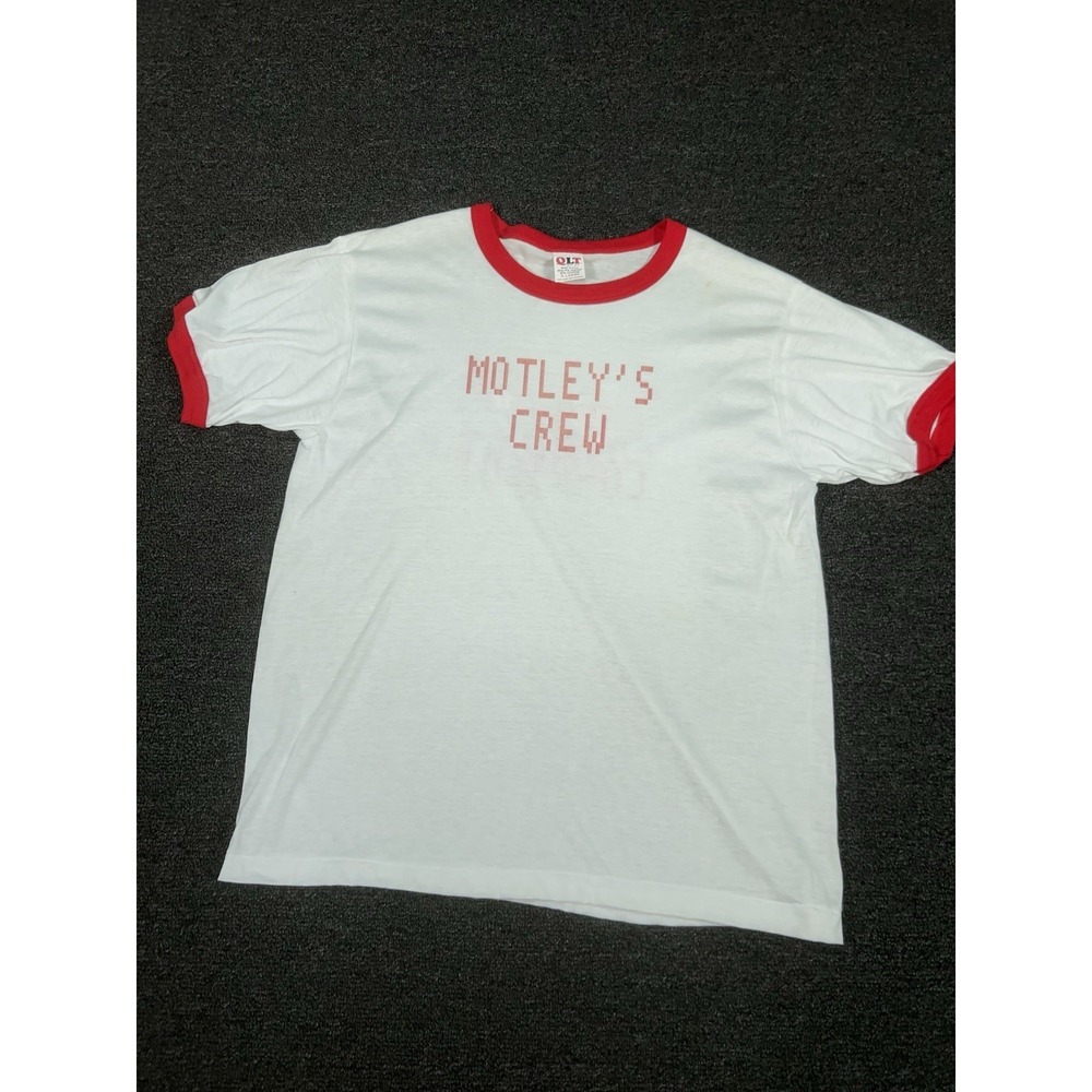 Vintage Motley Crue T Shirt Men's XL‎ Red White Made In USA Tour 80s Paper Thin